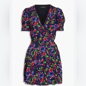 Saloni Wrap Dress Floral Puffy Short Sleeve Rayon Sz US 4